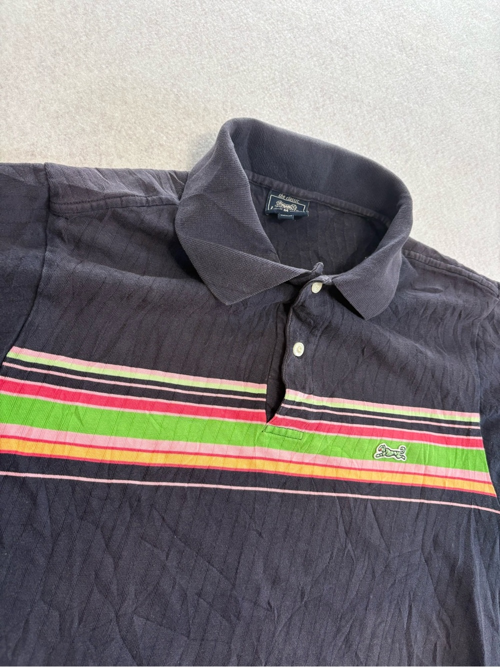 Le Tigre Black Polo with Green and Pink Stripes